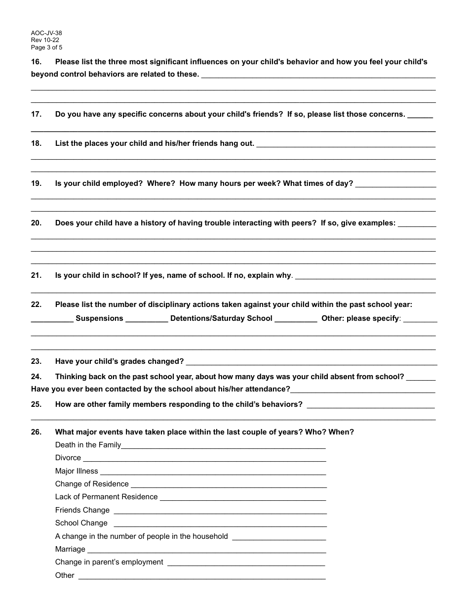 Form AOC-JV-38 Affidavit and Beyond Control of Parent Evaluation Form - Kentucky, Page 3