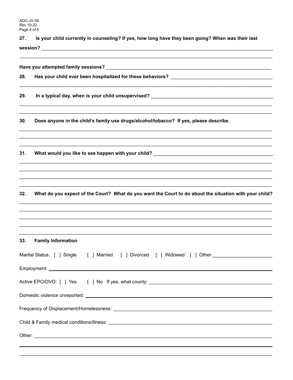 Form AOC-JV-38 Affidavit and Beyond Control of Parent Evaluation Form - Kentucky, Page 4