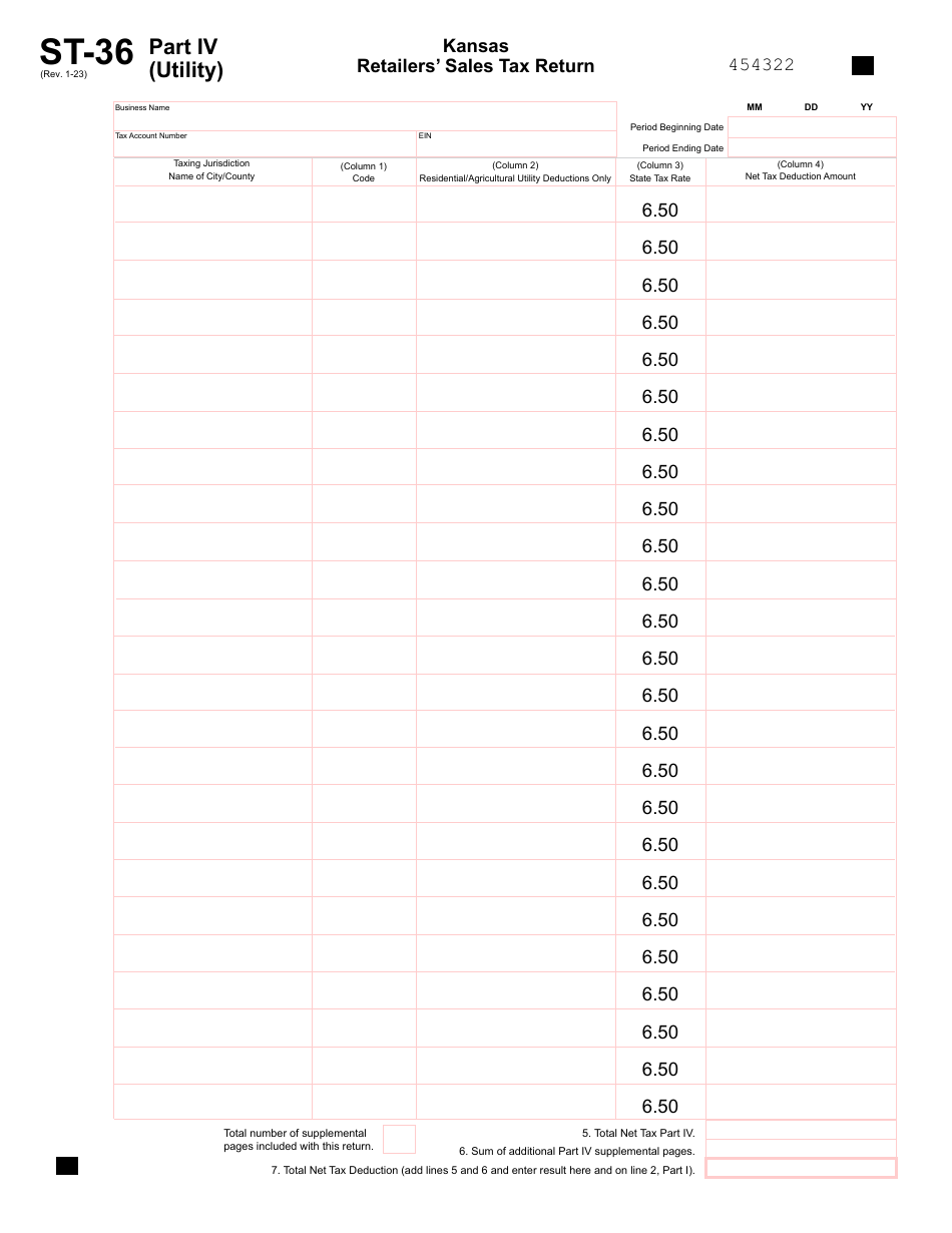 Form ST-36 Part IV Kansas Retailers Sales Tax Return - Utility Companies Supplement - Kansas, Page 3