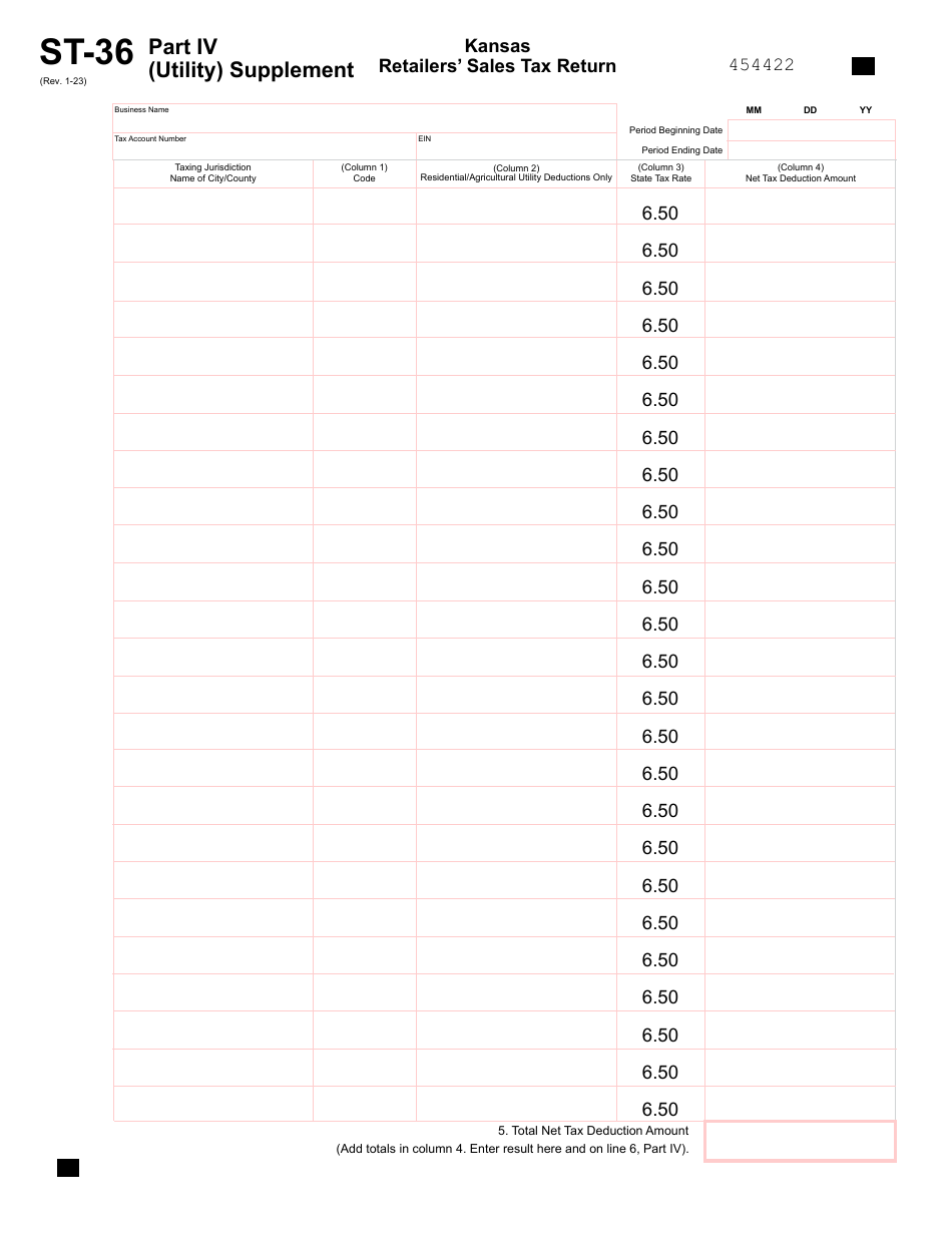 Form ST36 Part IV Download Fillable PDF or Fill Online Kansas