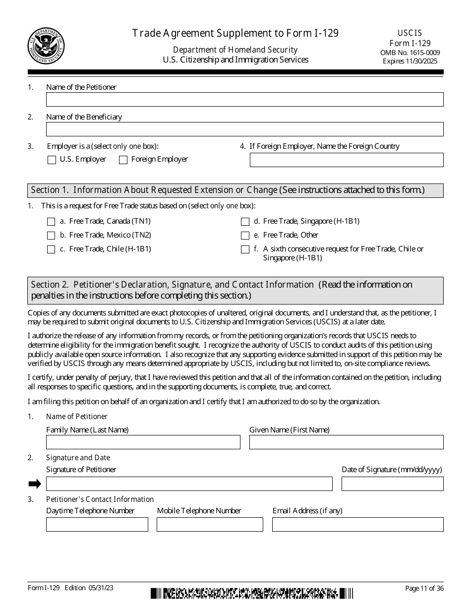 USCIS Form I-129 Download Fillable PDF Or Fill Online Petition For A ...