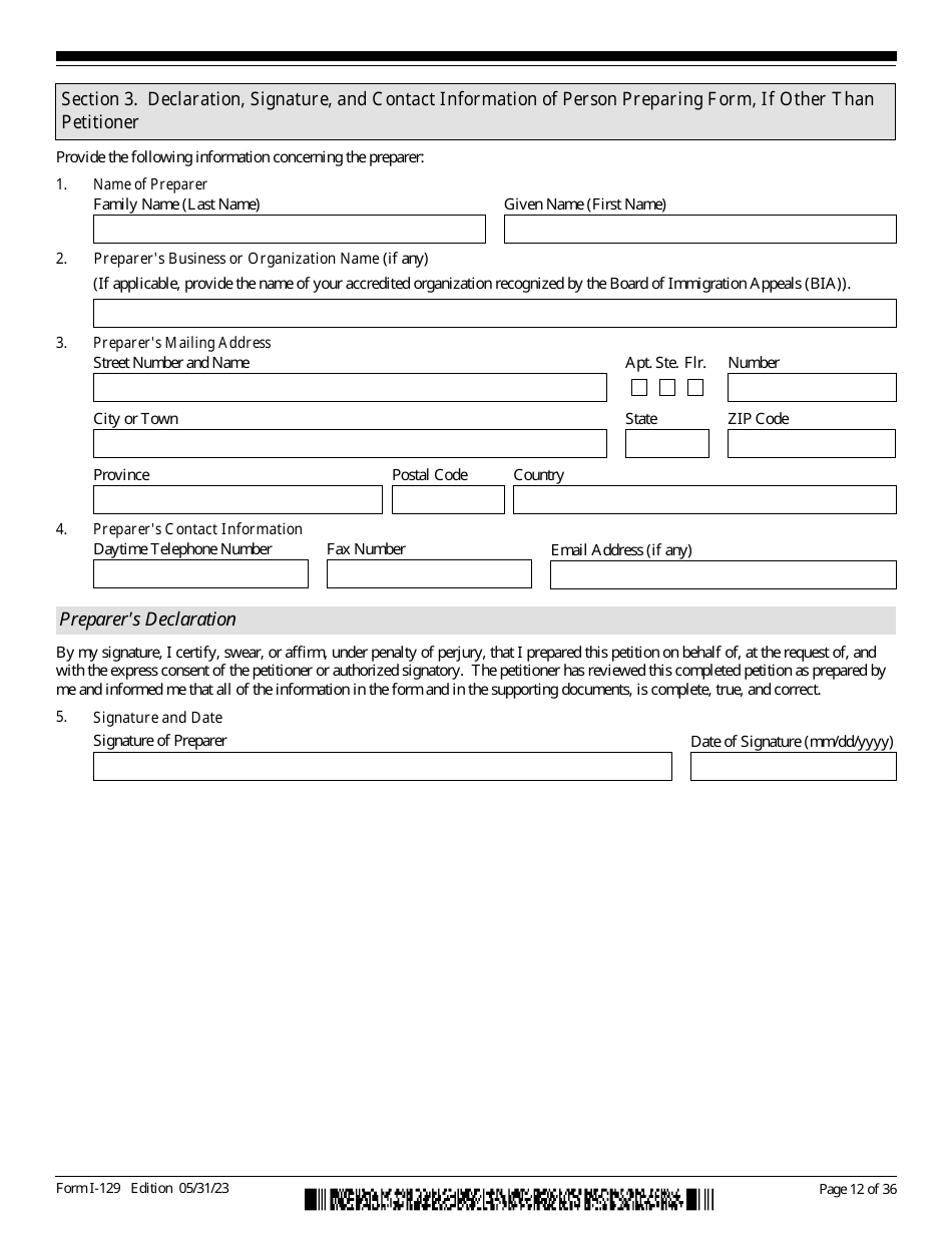 USCIS Form I-129 Petition for a Nonimmigrant Worker, Page 12