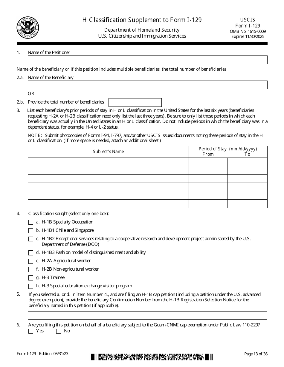 USCIS Form I-129 Petition for a Nonimmigrant Worker, Page 13