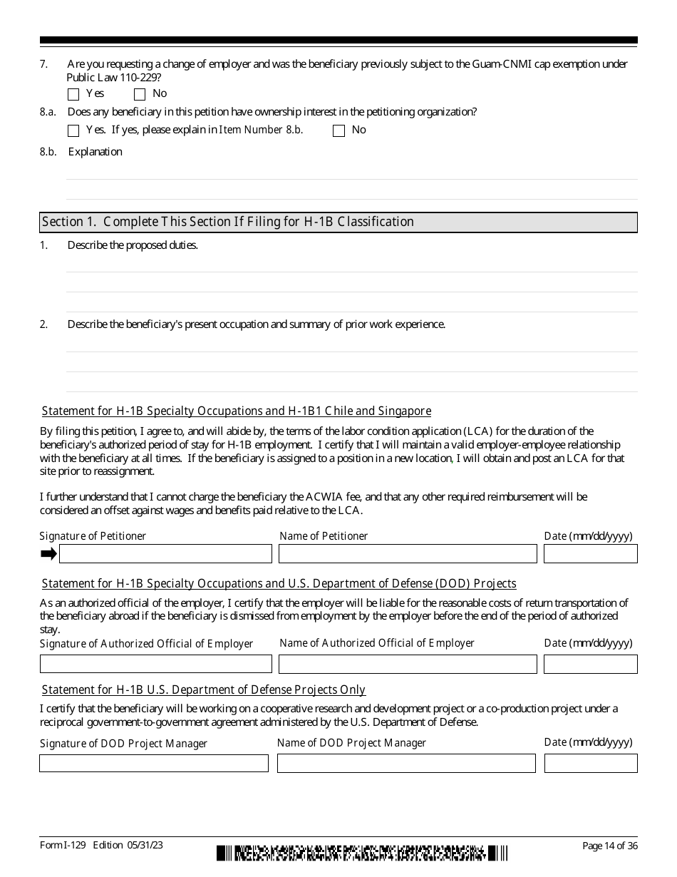 USCIS Form I-129 Petition for a Nonimmigrant Worker, Page 14