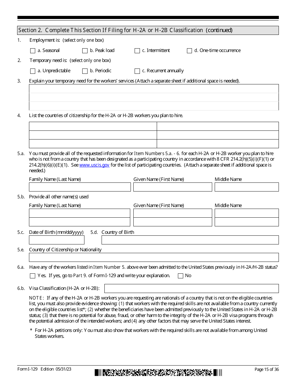 USCIS Form I-129 Petition for a Nonimmigrant Worker, Page 15