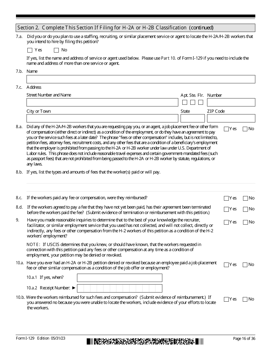 USCIS Form I-129 Petition for a Nonimmigrant Worker, Page 16