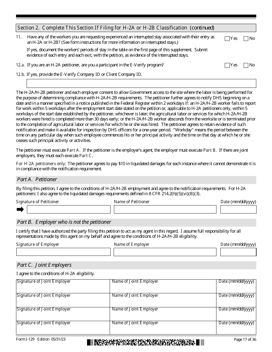 USCIS Form I-129 Petition for a Nonimmigrant Worker, Page 17