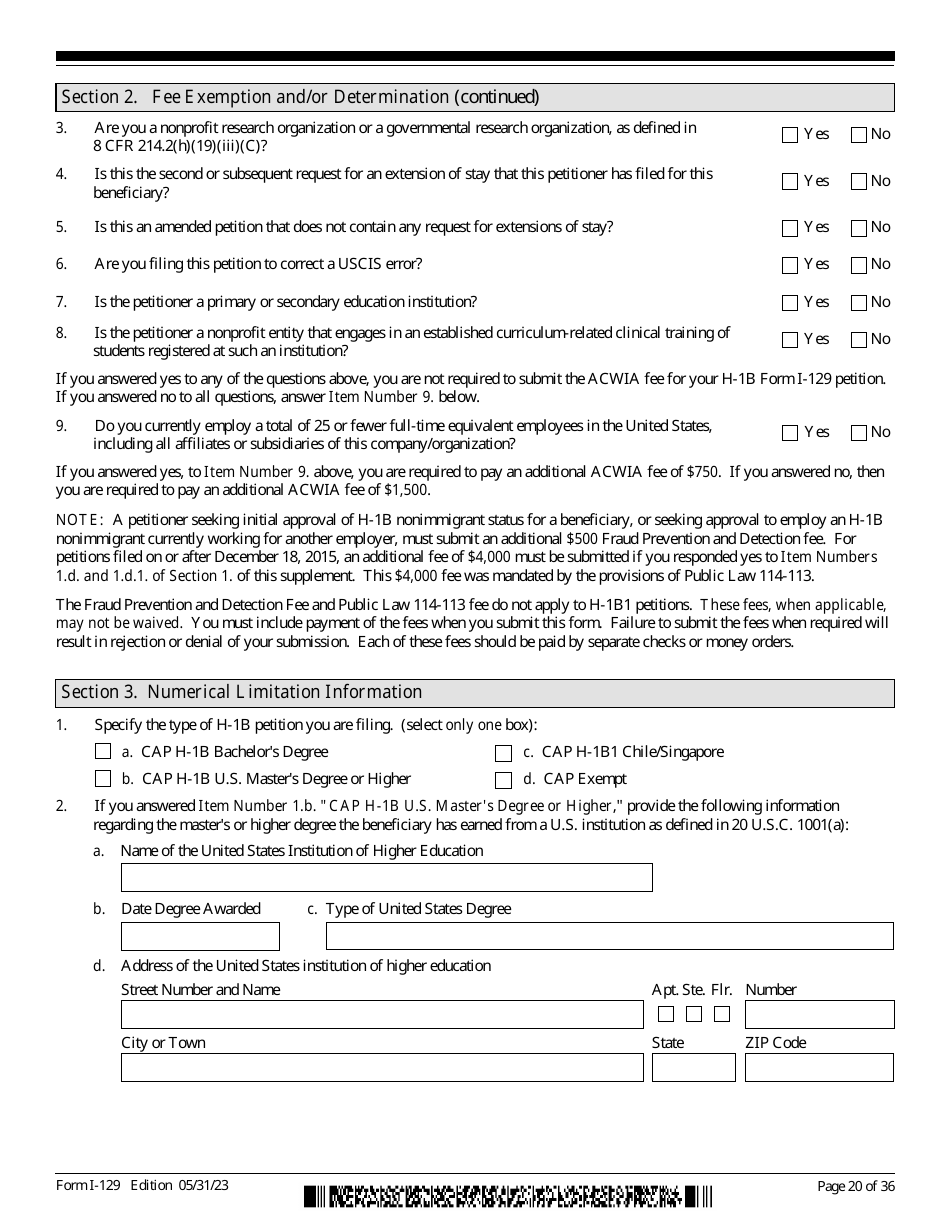 USCIS Form I-129 Petition for a Nonimmigrant Worker, Page 20
