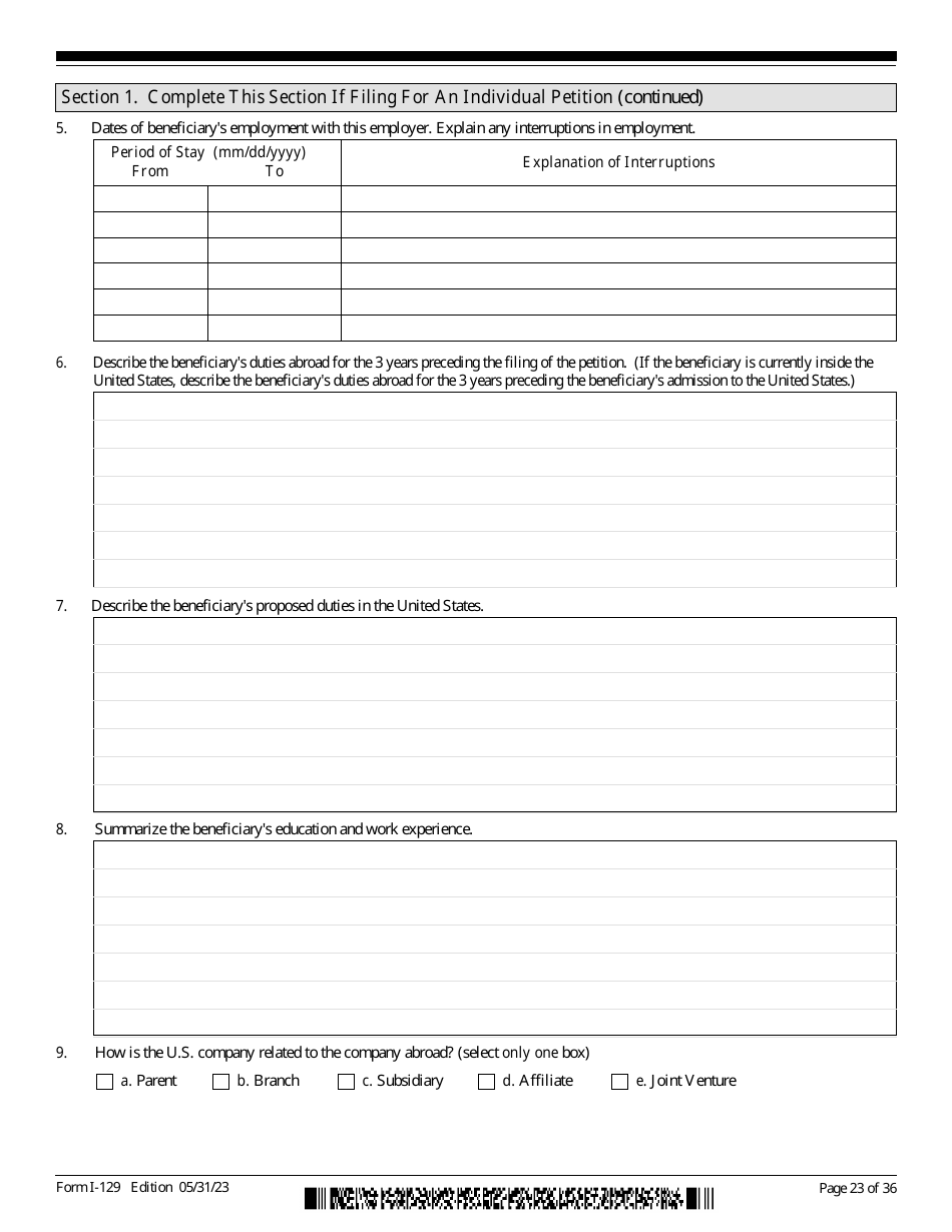USCIS Form I-129 Petition for a Nonimmigrant Worker, Page 23