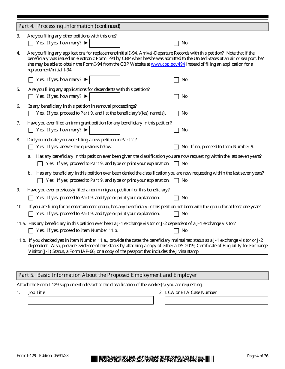 USCIS Form I-129 Petition for a Nonimmigrant Worker, Page 4