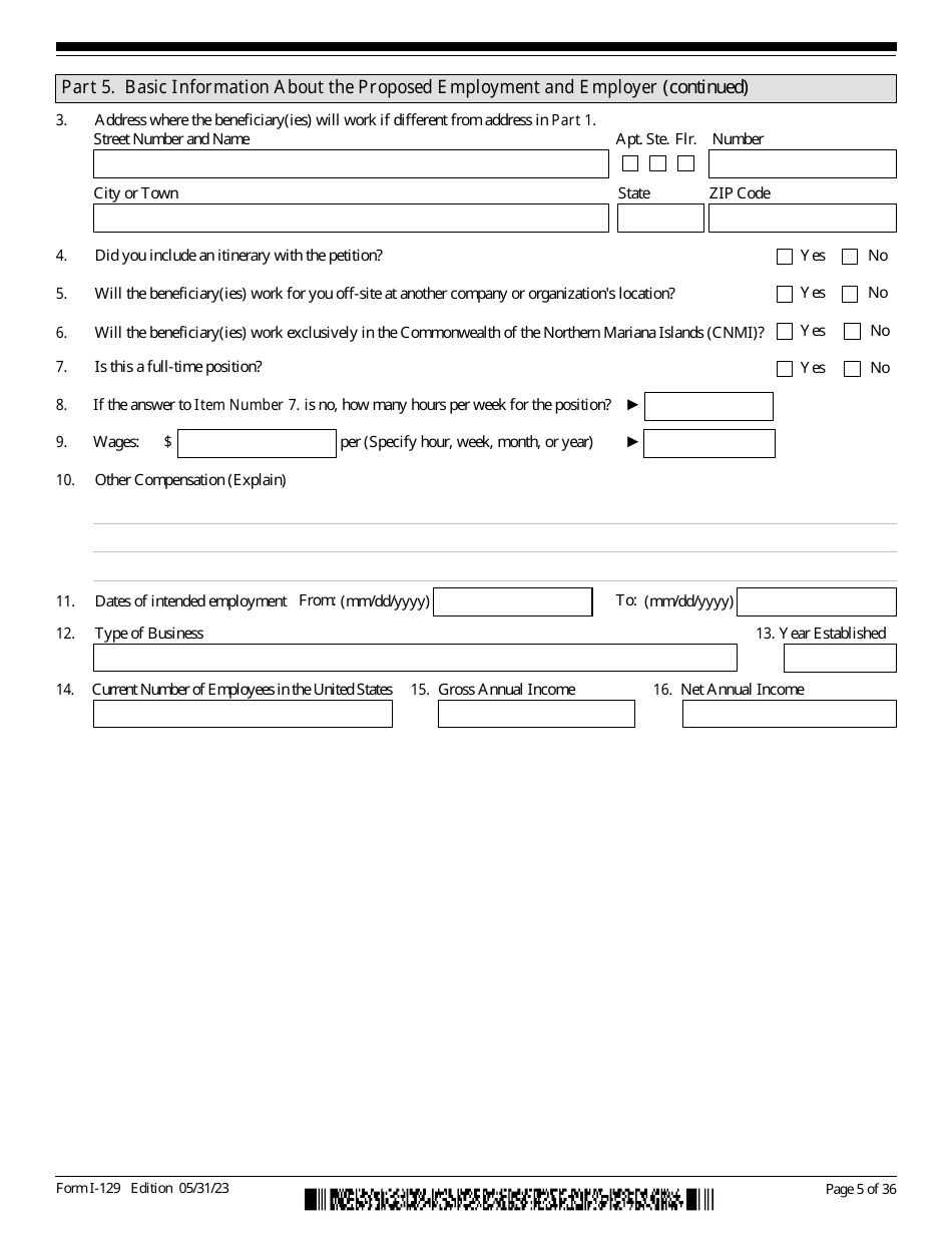 USCIS Form I-129 Petition for a Nonimmigrant Worker, Page 5