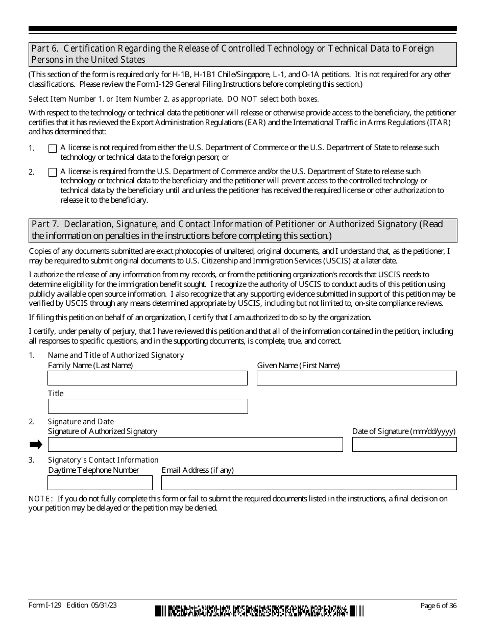 USCIS Form I-129 Petition for a Nonimmigrant Worker, Page 6