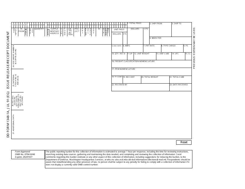 DD Form 1348-1A Issue Release/Receipt Document