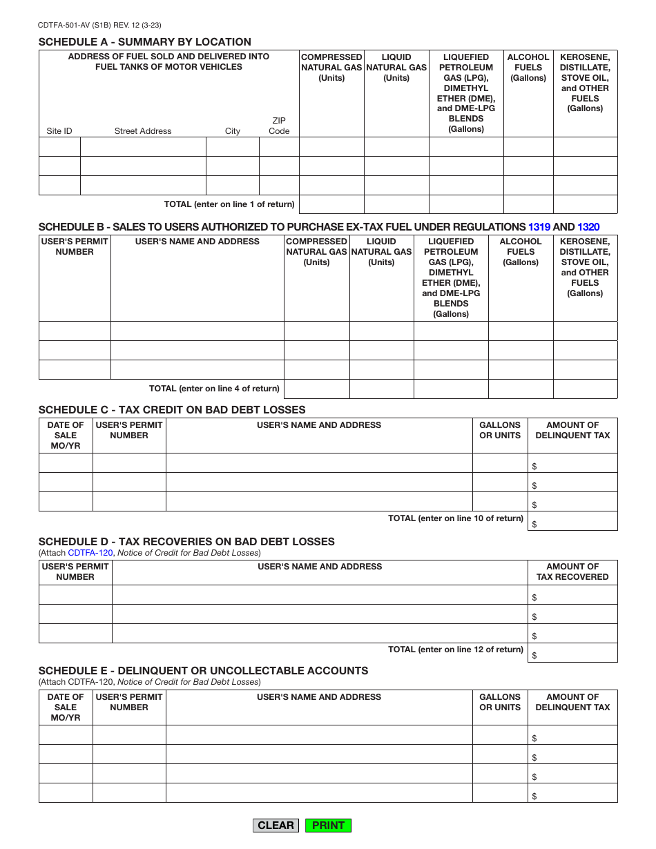 Form CDTFA-501-AV Vendor Use Fuel Tax Return - California, Page 2