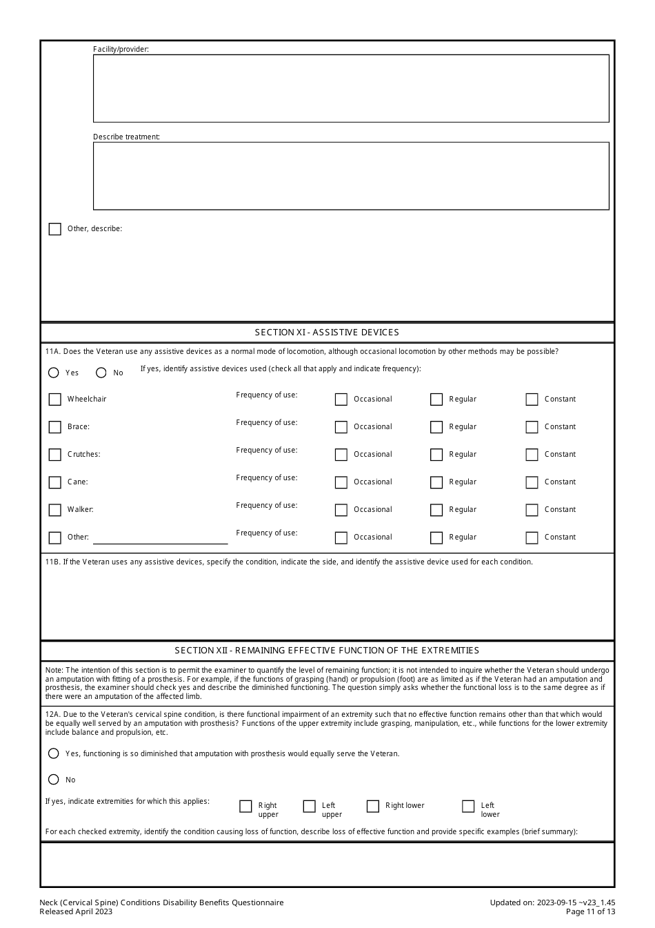 Neck (Cervical Spine) Conditions Disability Benefits Questionnaire, Page 11