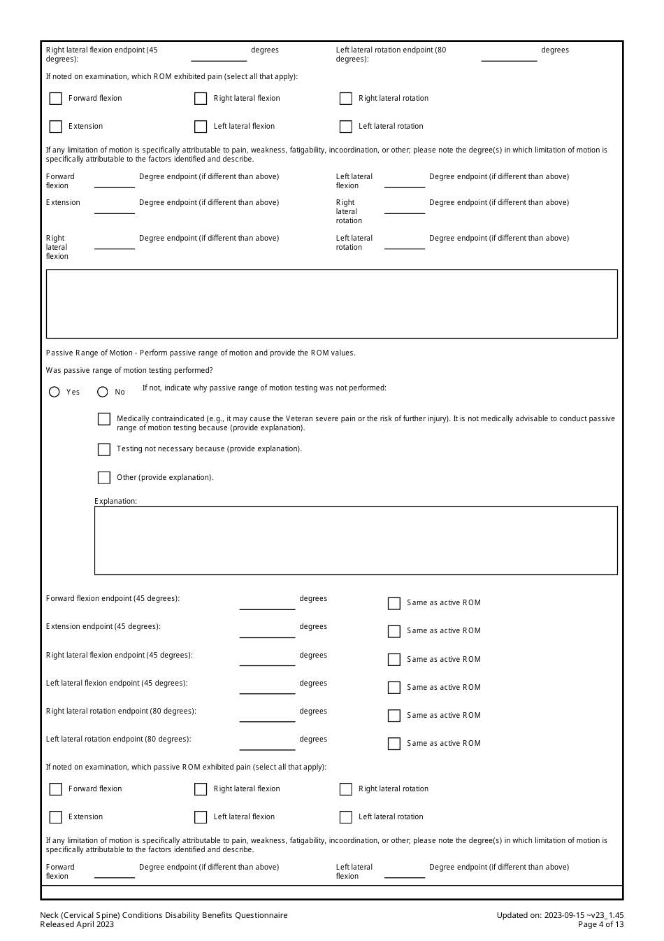 Neck (Cervical Spine) Conditions Disability Benefits Questionnaire, Page 4
