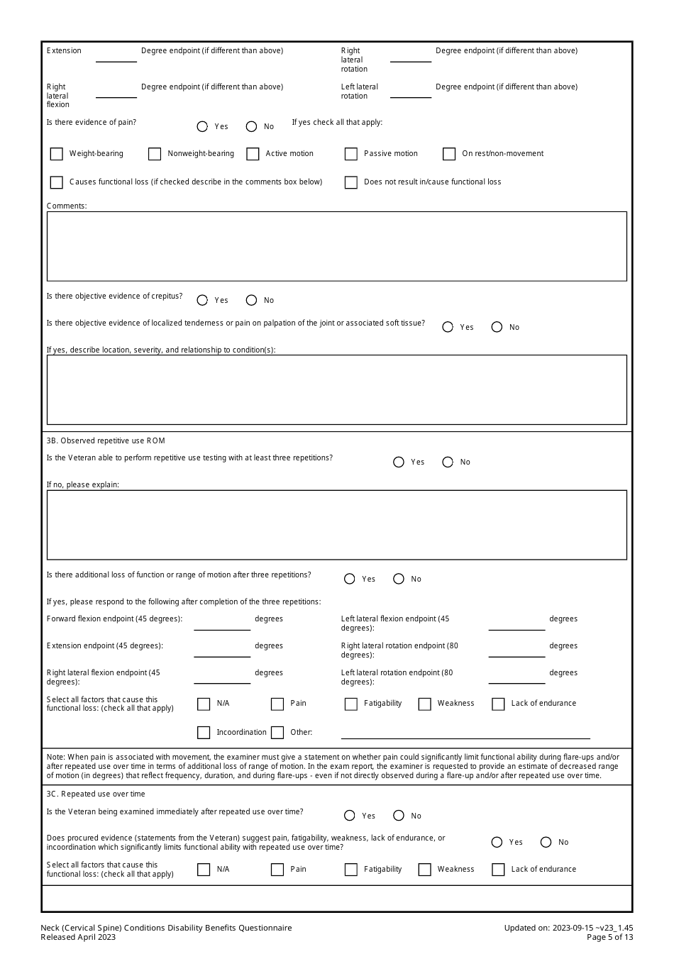 Neck (Cervical Spine) Conditions Disability Benefits Questionnaire, Page 5