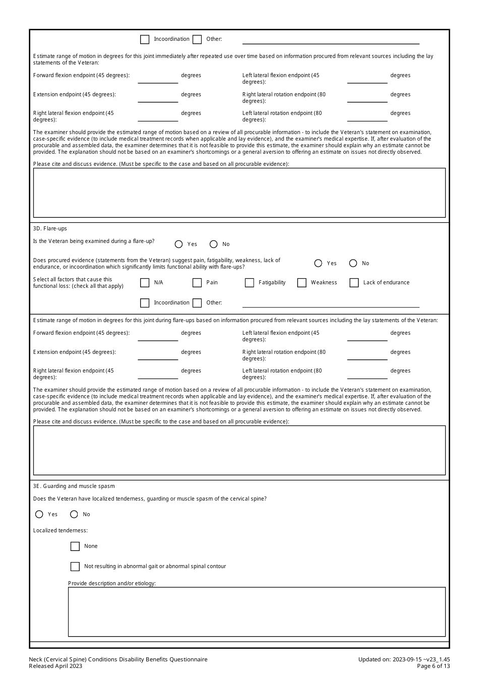 Neck (Cervical Spine) Conditions Disability Benefits Questionnaire, Page 6