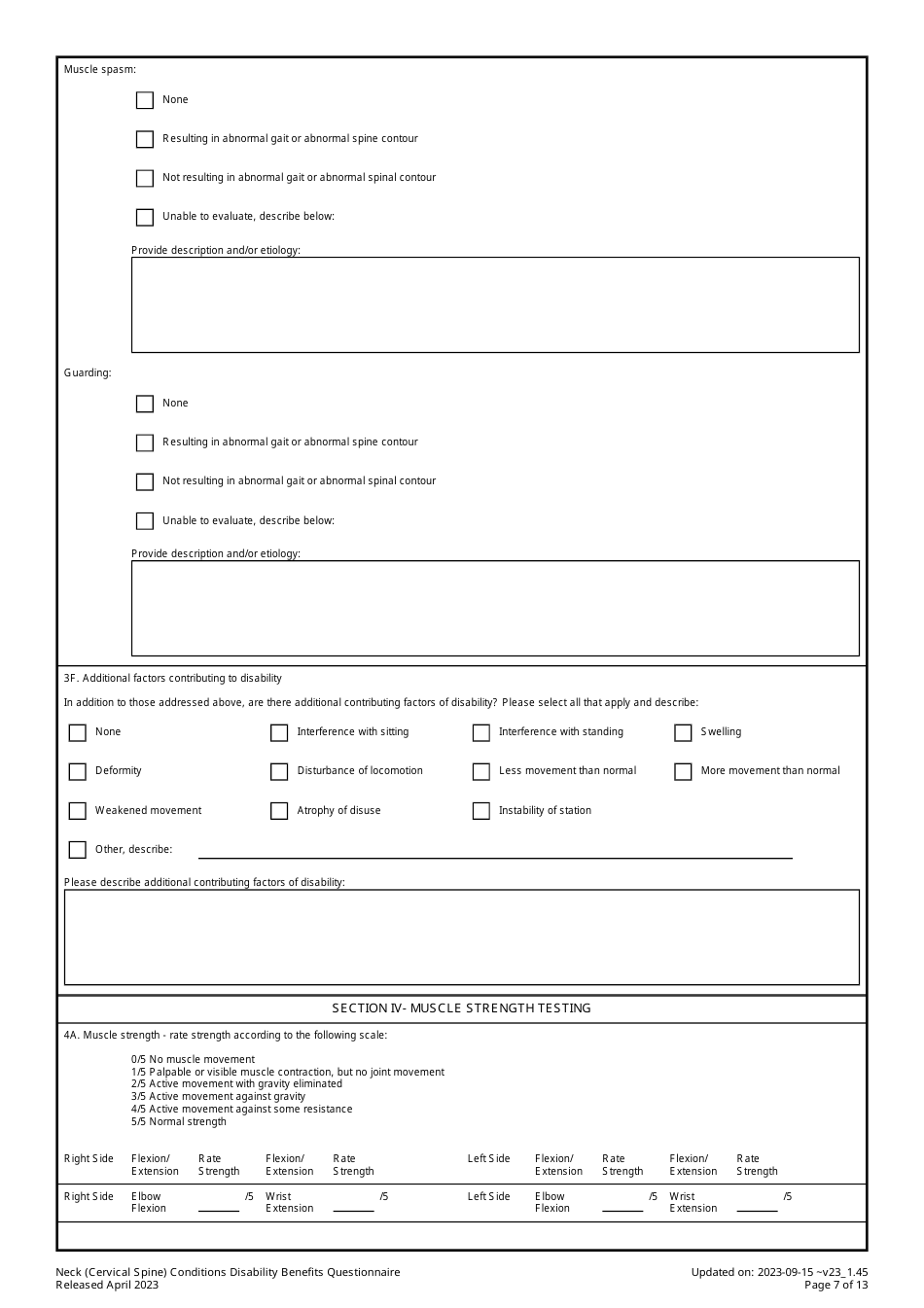 Neck (Cervical Spine) Conditions Disability Benefits Questionnaire, Page 7