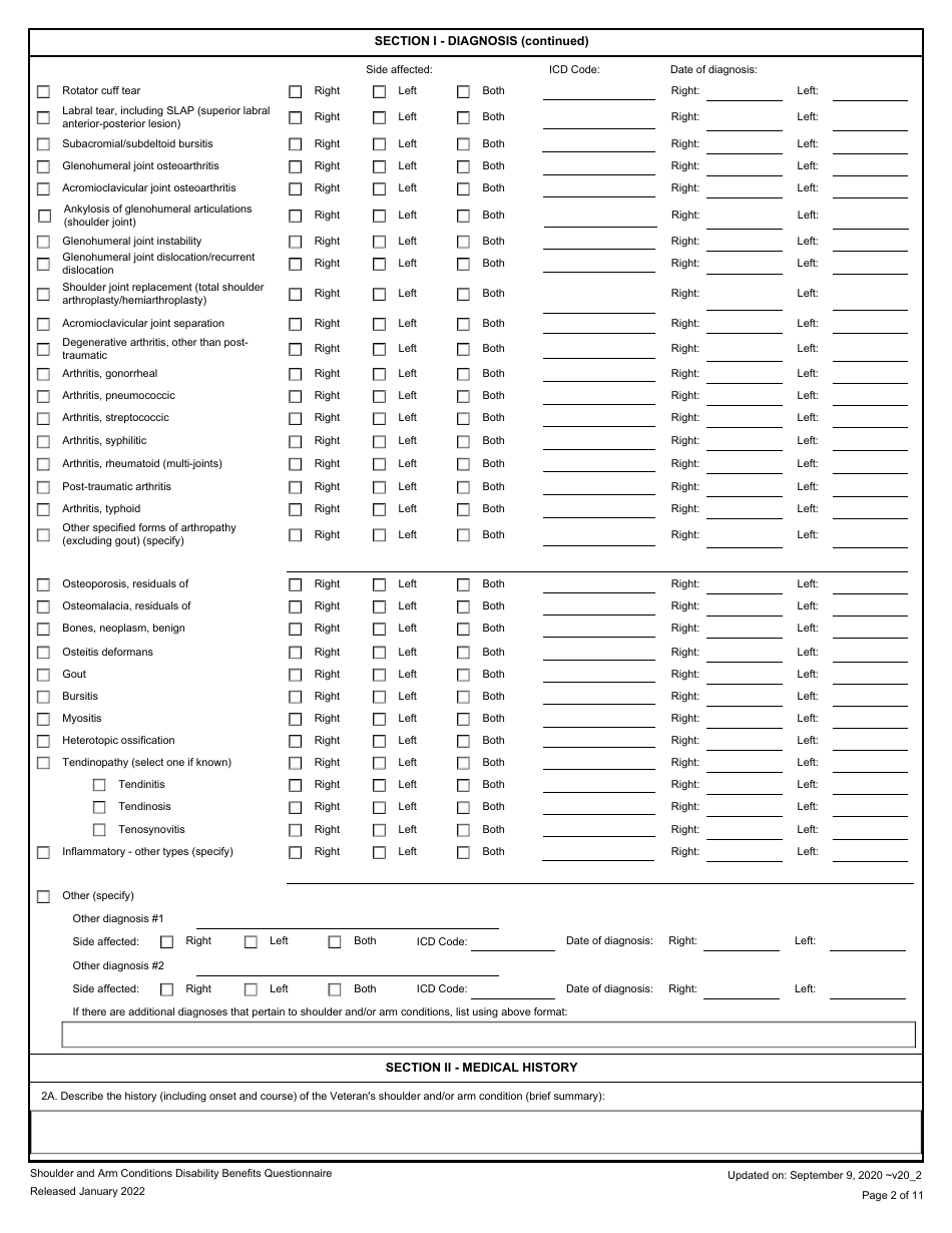 Shoulder and Arm Conditions Disability Benefits Questionnaire, Page 2