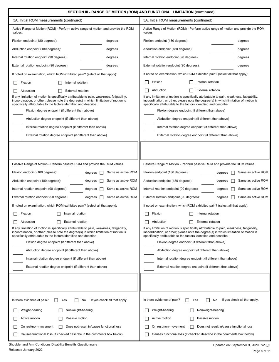 Shoulder and Arm Conditions Disability Benefits Questionnaire, Page 4