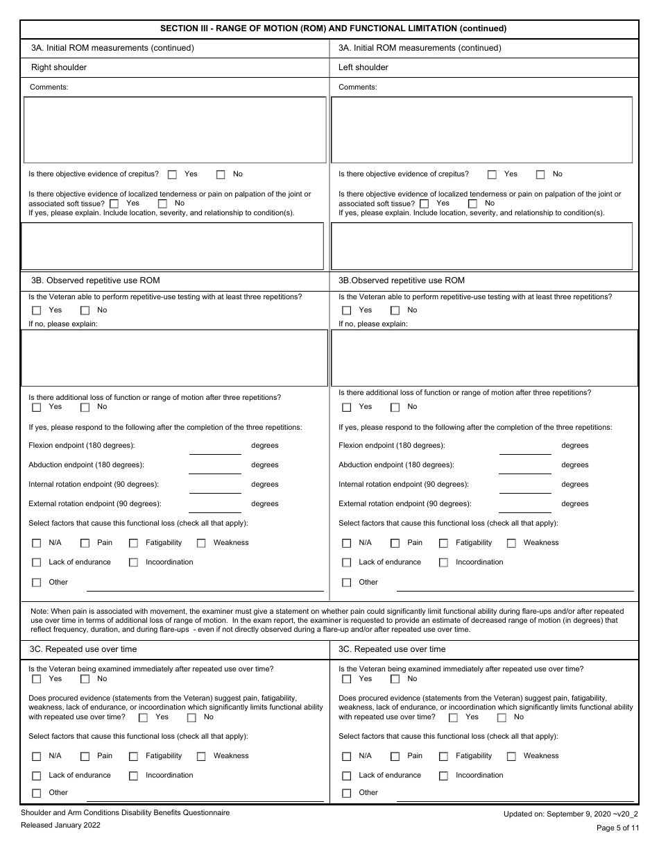 Shoulder and Arm Conditions Disability Benefits Questionnaire, Page 5
