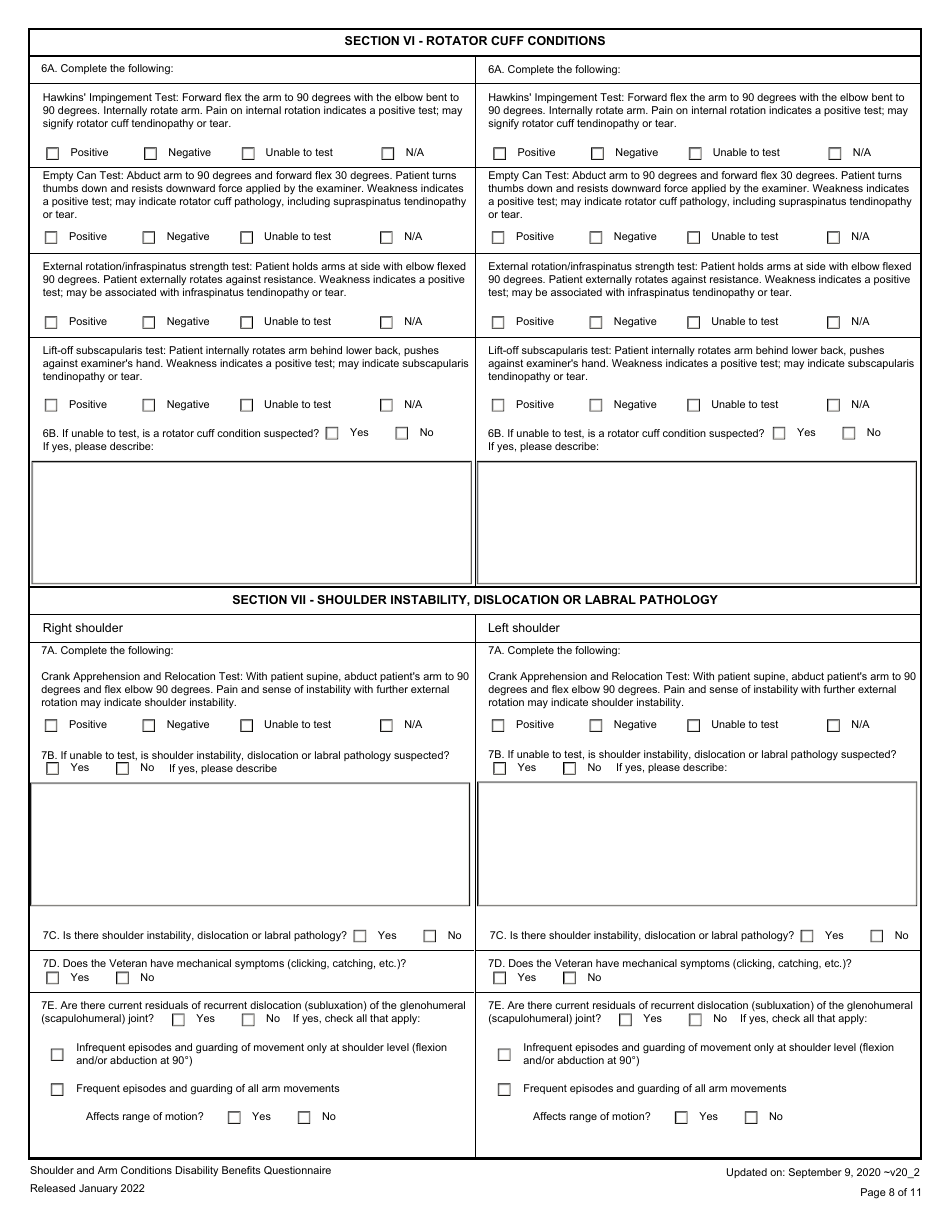 Shoulder and Arm Conditions Disability Benefits Questionnaire, Page 8