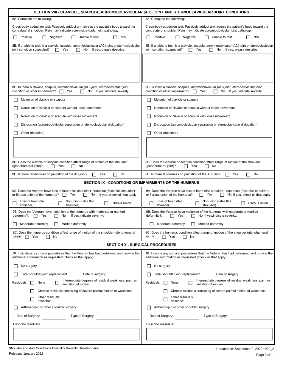 Shoulder and Arm Conditions Disability Benefits Questionnaire, Page 9