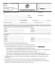 Document preview: Form AOC-496.3 Application to Vacate and Expunge Felony Conviction - Kentucky