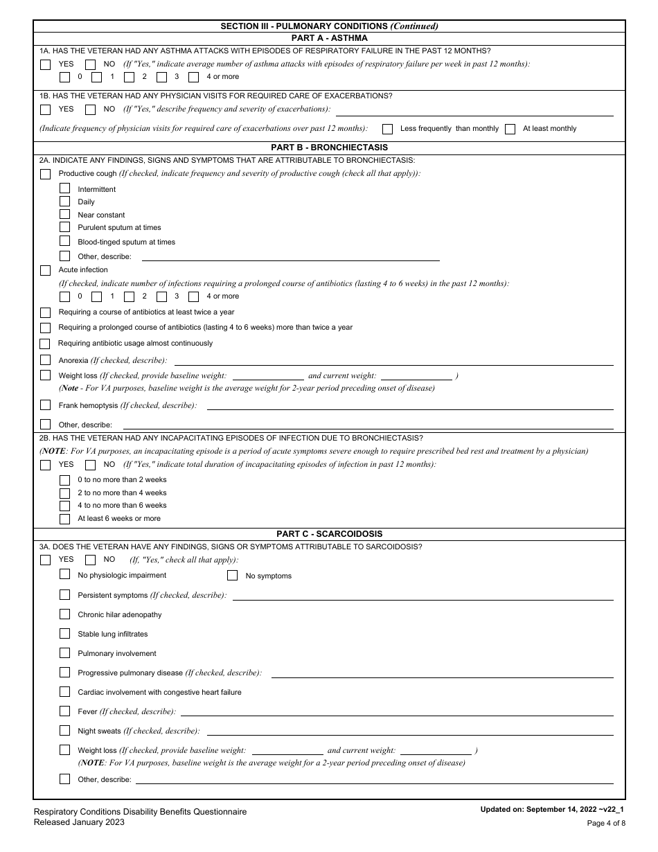 Respiratory Conditions (Other Than Tuberculosis and Sleep Apnea) Disability Benefits Questionnaire, Page 4