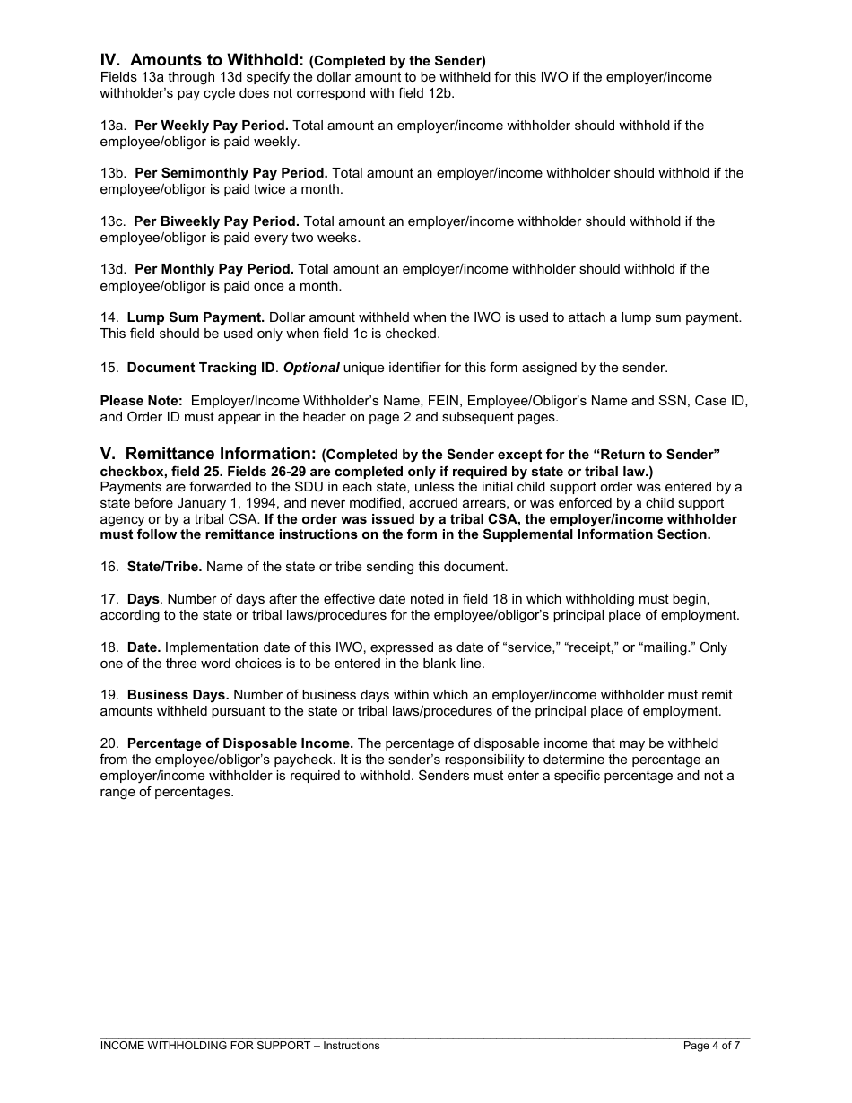 Instructions for Income Withholding for Support, Page 4