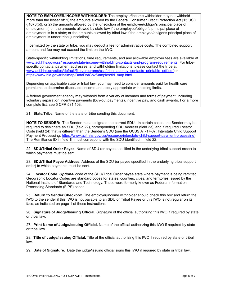 Instructions for Income Withholding for Support, Page 5