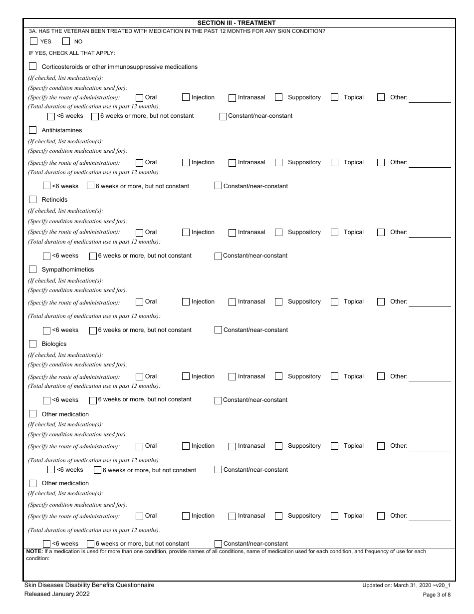 Skin Diseases Disability Benefits Questionnaire, Page 3