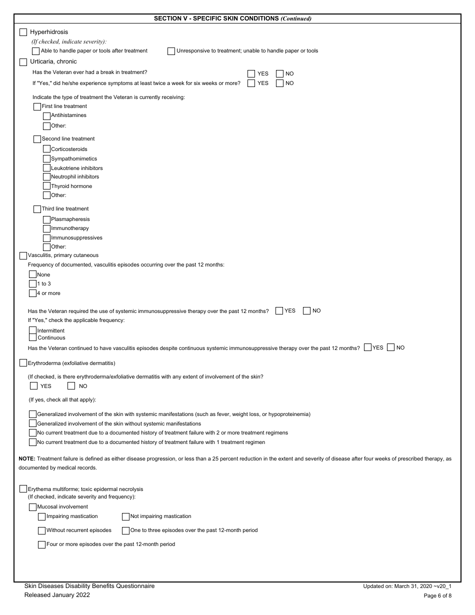 Skin Diseases Disability Benefits Questionnaire, Page 6