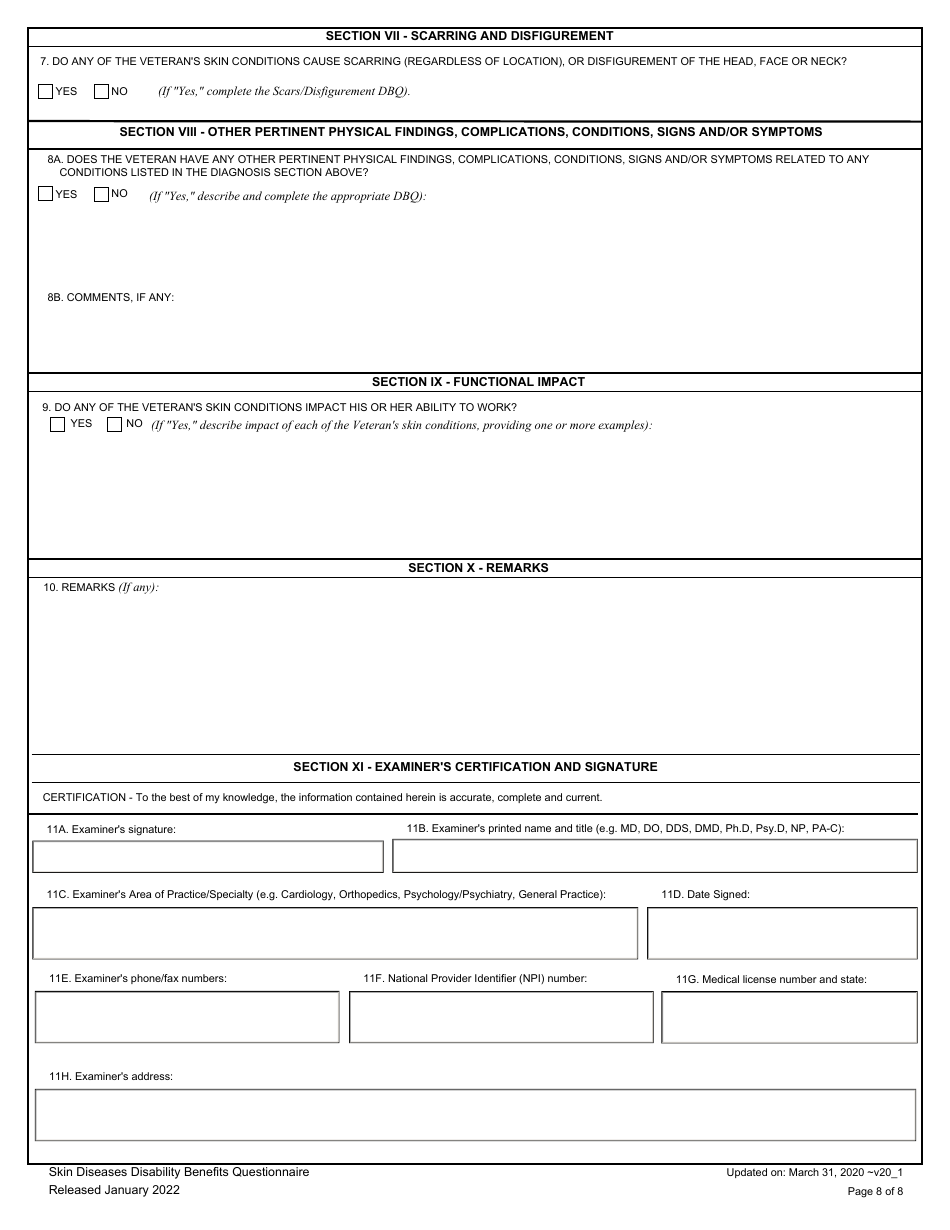 Skin Diseases Disability Benefits Questionnaire, Page 8