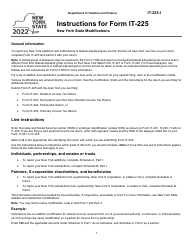 Document preview: Instructions for Form IT-225 New York State Modifications - New York, 2022