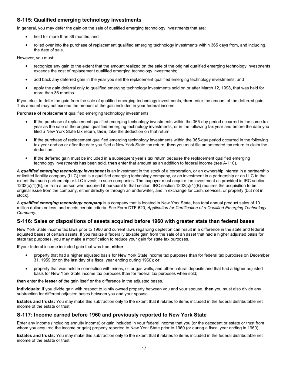 Instructions for Form IT-225 New York State Modifications - New York, Page 17