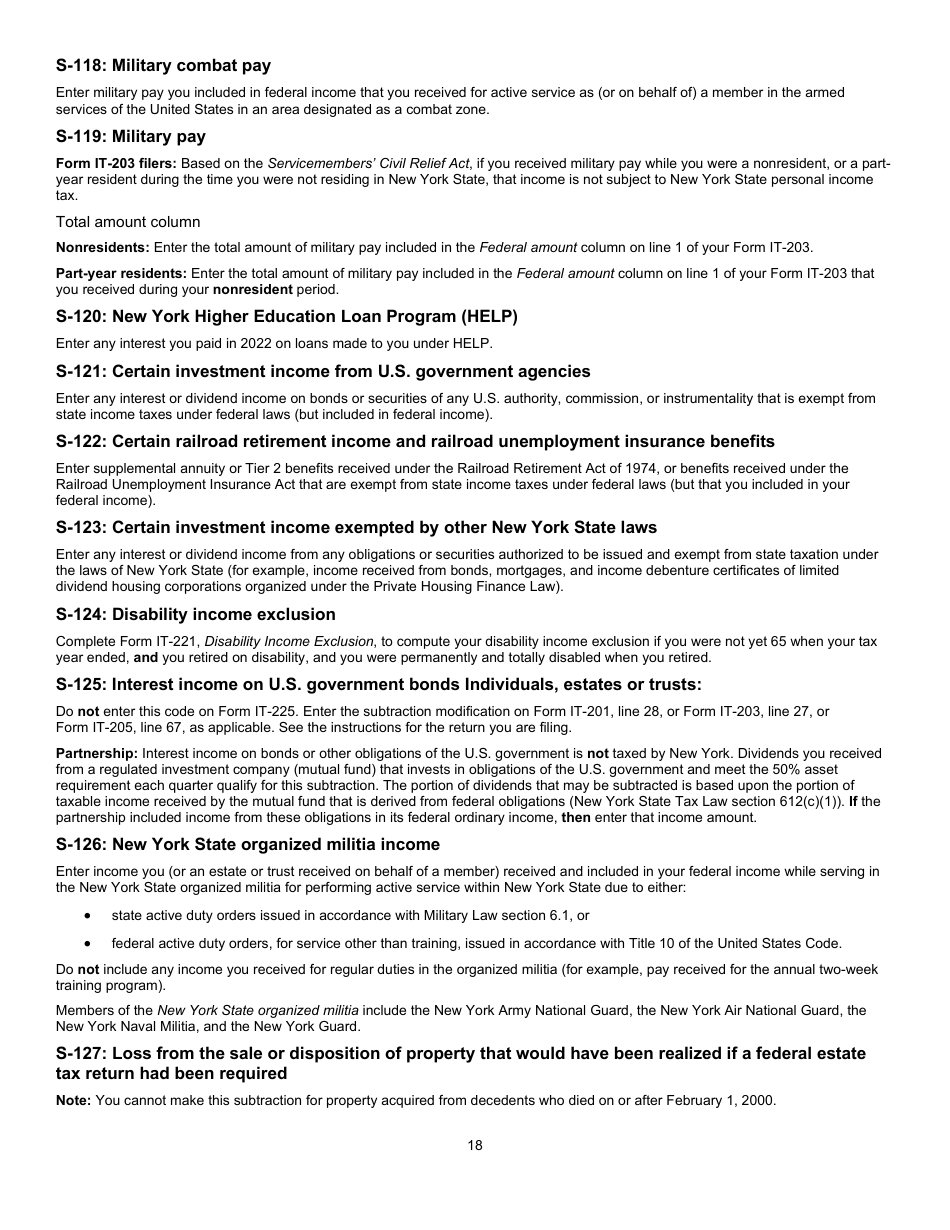 Instructions for Form IT-225 New York State Modifications - New York, Page 18