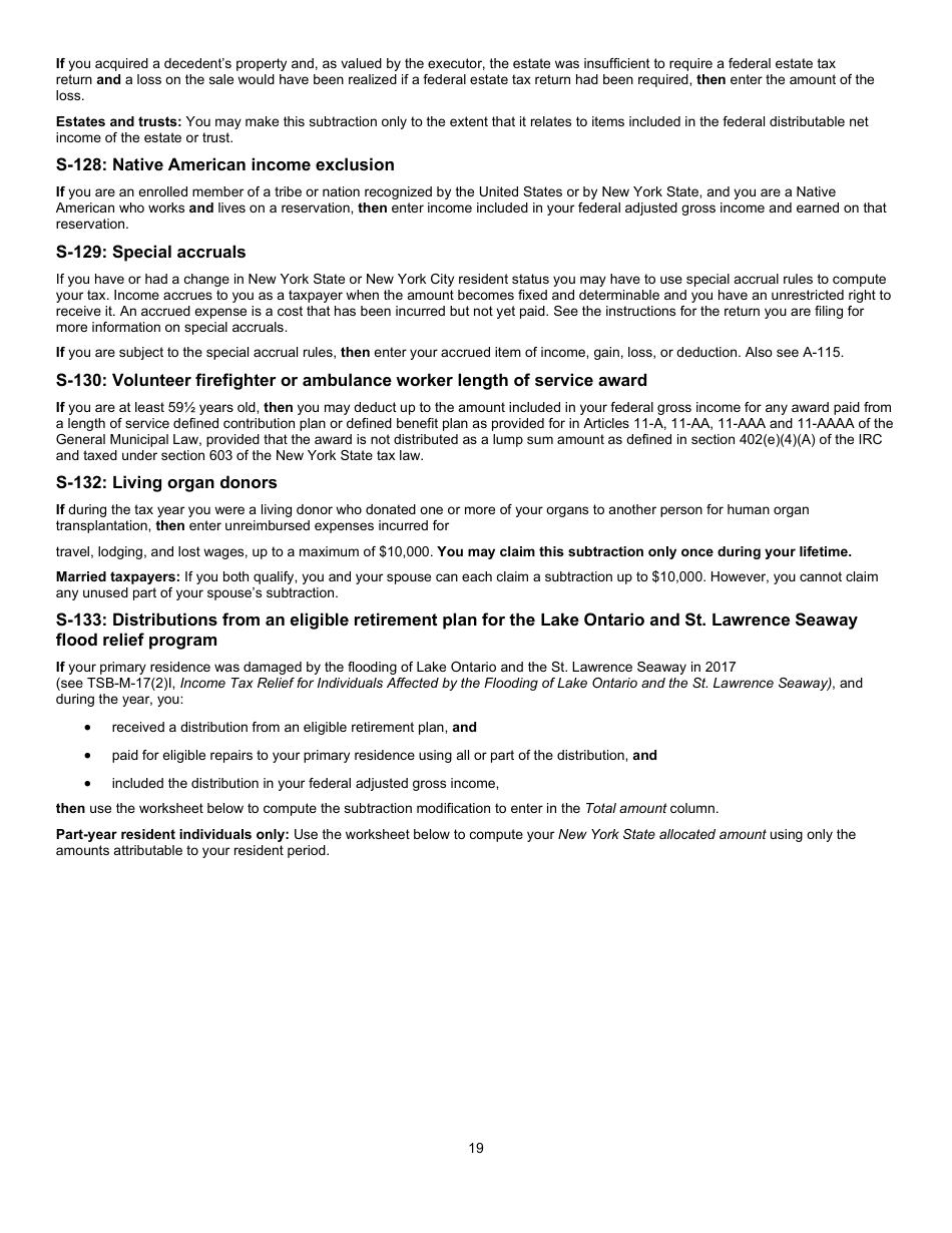 Instructions for Form IT-225 New York State Modifications - New York, Page 19