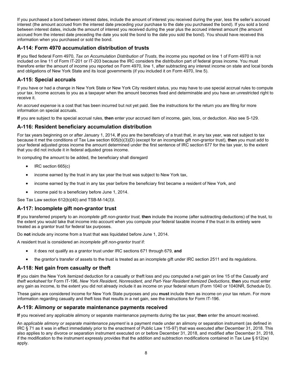 Instructions for Form IT-225 New York State Modifications - New York, Page 8