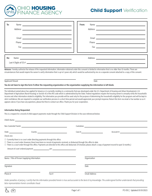 Form PC-E10 Child Support Verification - Ohio