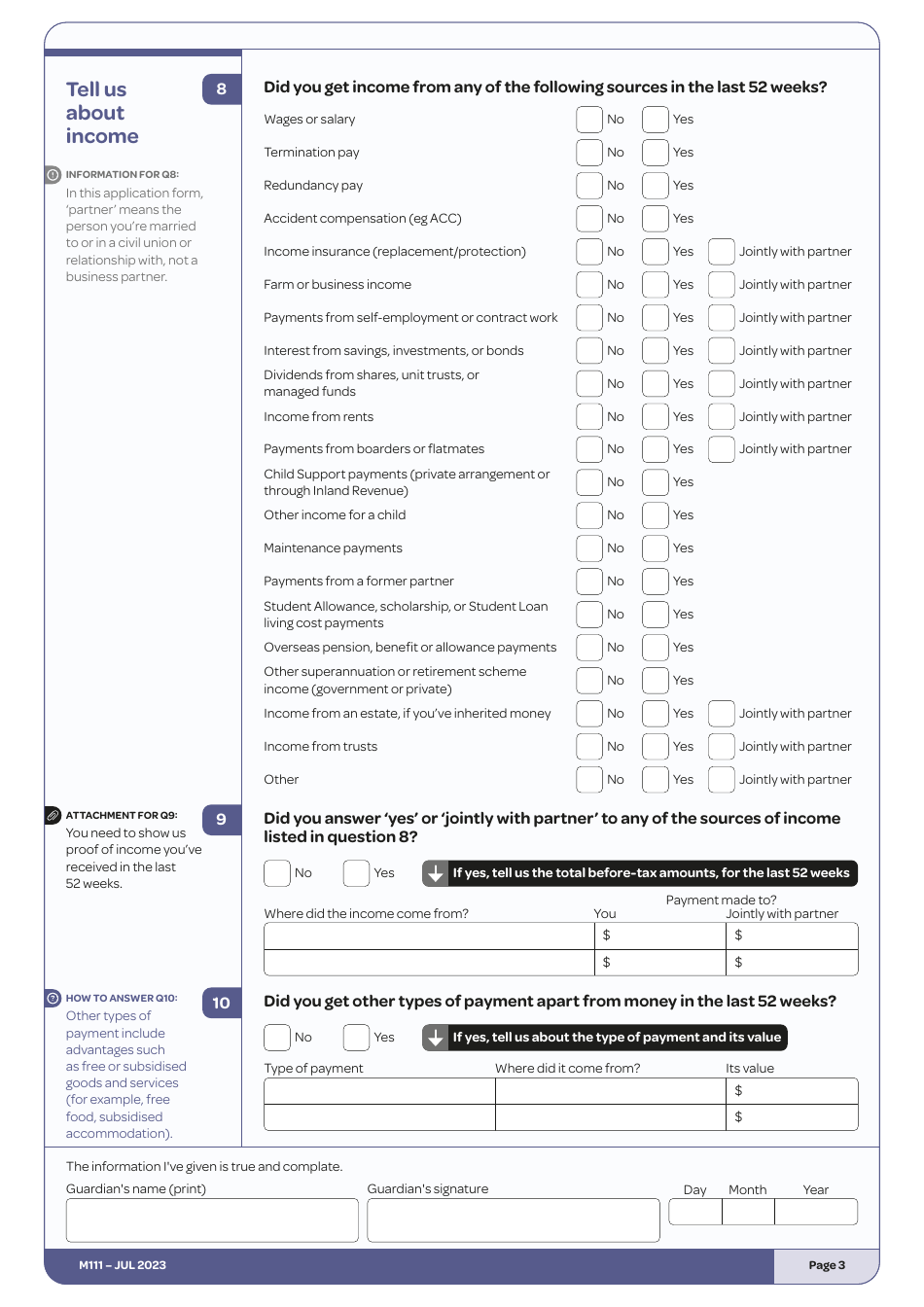 Form M111 Parents Income Verification Form - New Zealand, Page 3