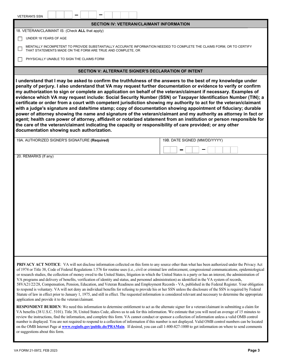 VA Form 21-0972 Alternate Signer Certification, Page 3