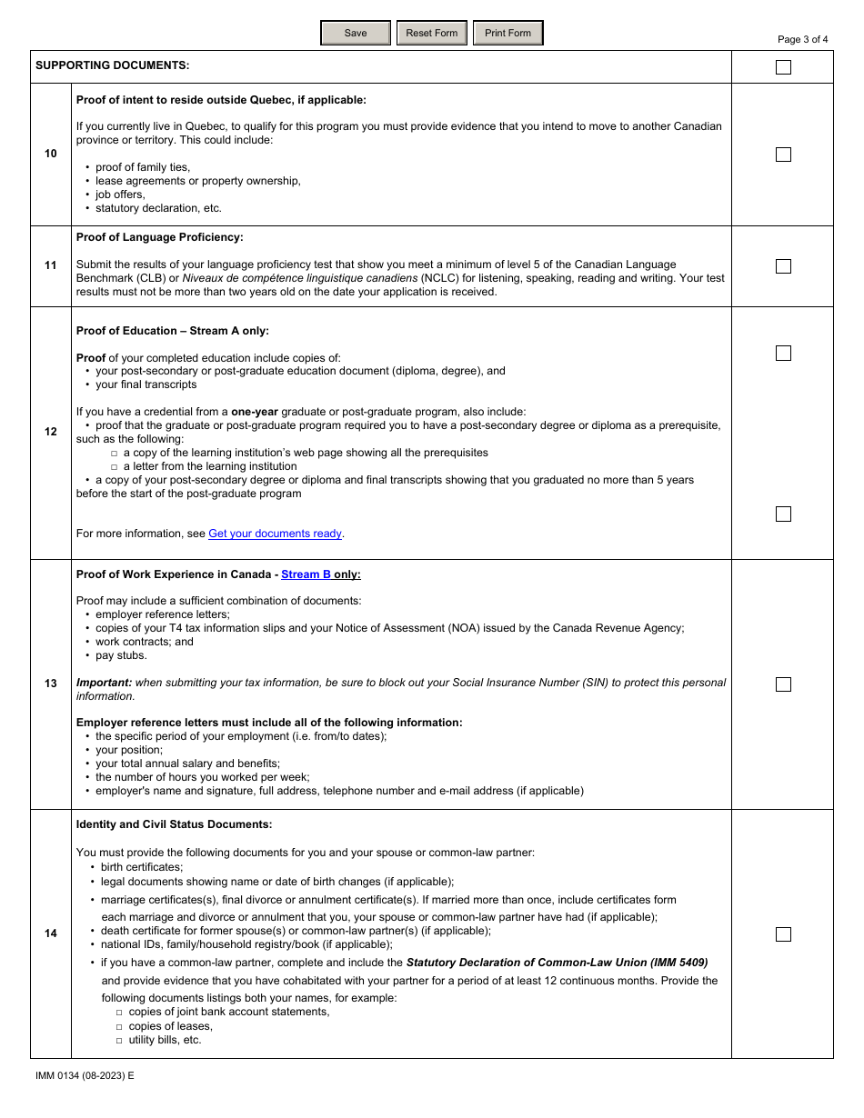 Form IMM0134 Document Checklist - Permanent Residence Pathways for Hong Kong Residents (Stream a and Stream B) - Canada, Page 3