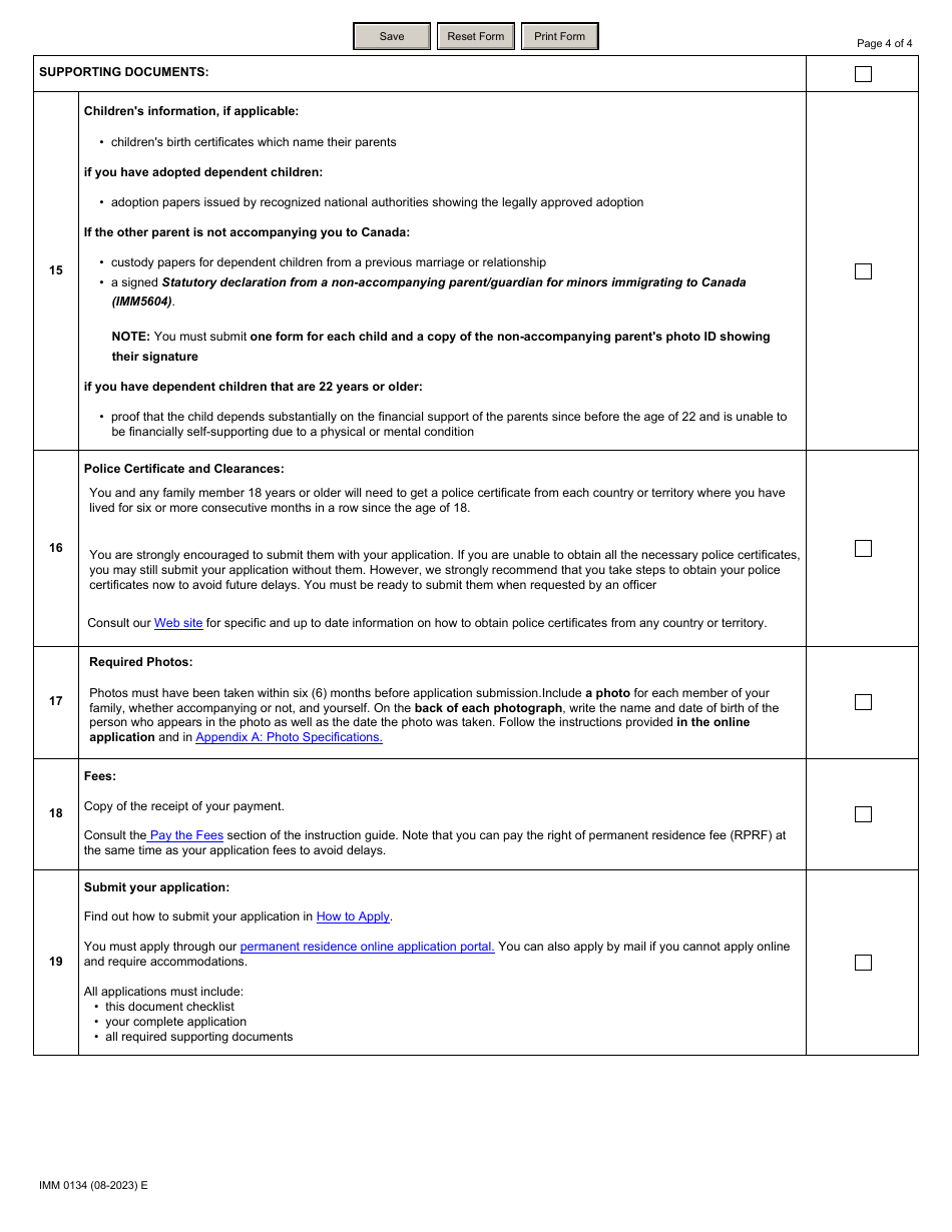 Form IMM0134 Document Checklist - Permanent Residence Pathways for Hong Kong Residents (Stream a and Stream B) - Canada, Page 4