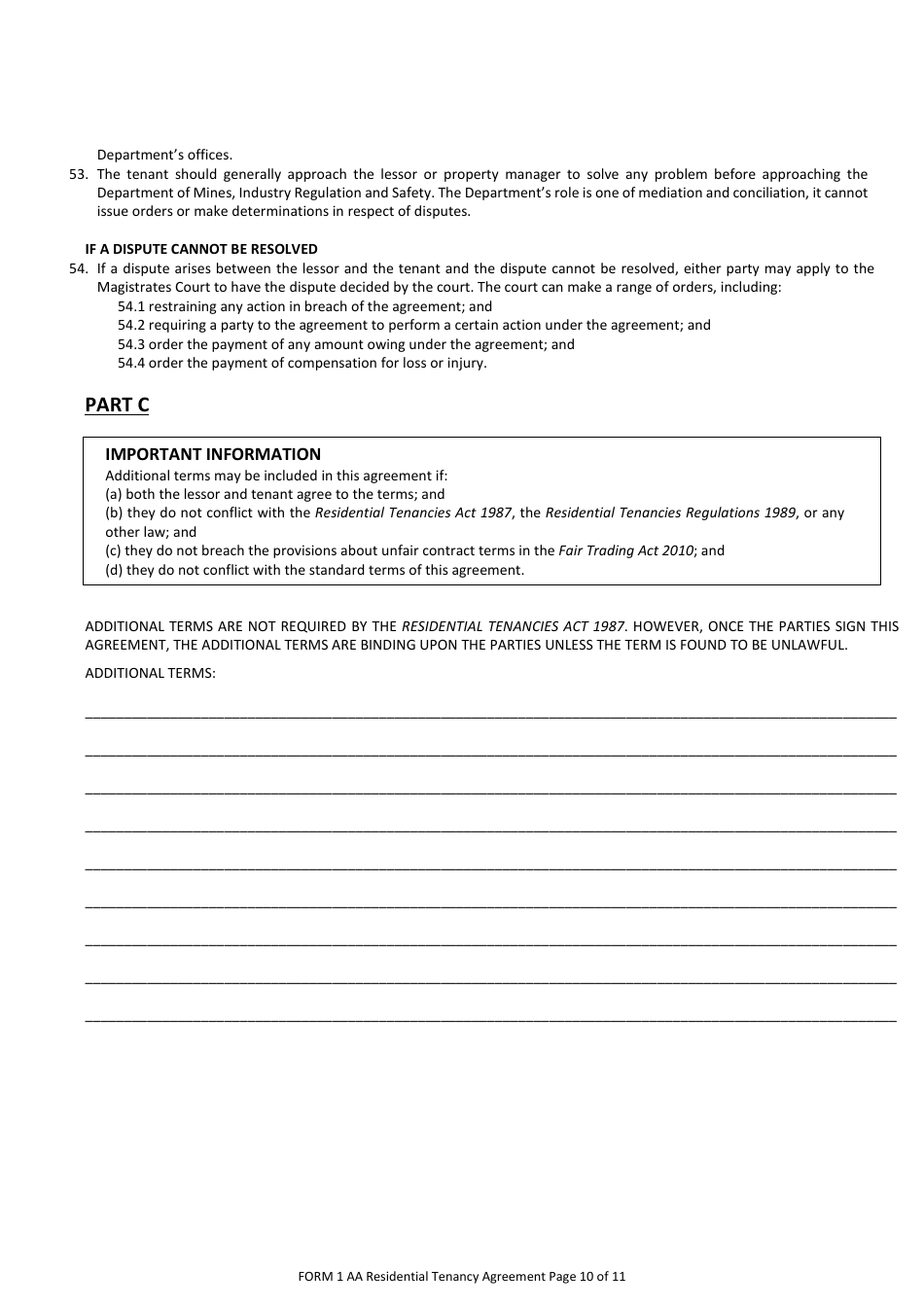 Form 1AA Residential Tenancy Agreement - Western Australia, Australia, Page 10