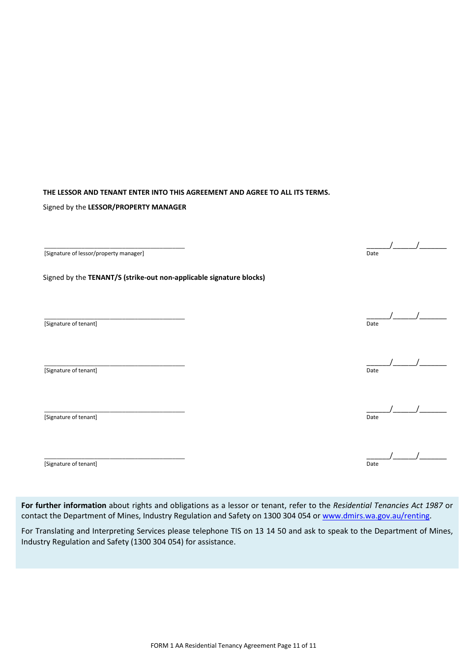 Form 1AA Residential Tenancy Agreement - Western Australia, Australia, Page 11