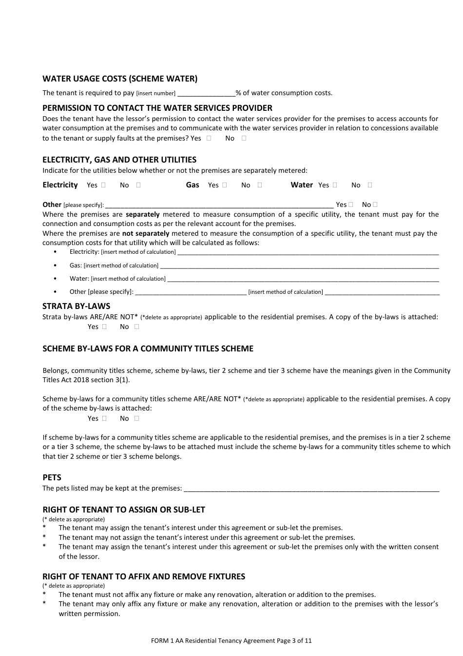 Form 1AA Residential Tenancy Agreement - Western Australia, Australia, Page 3