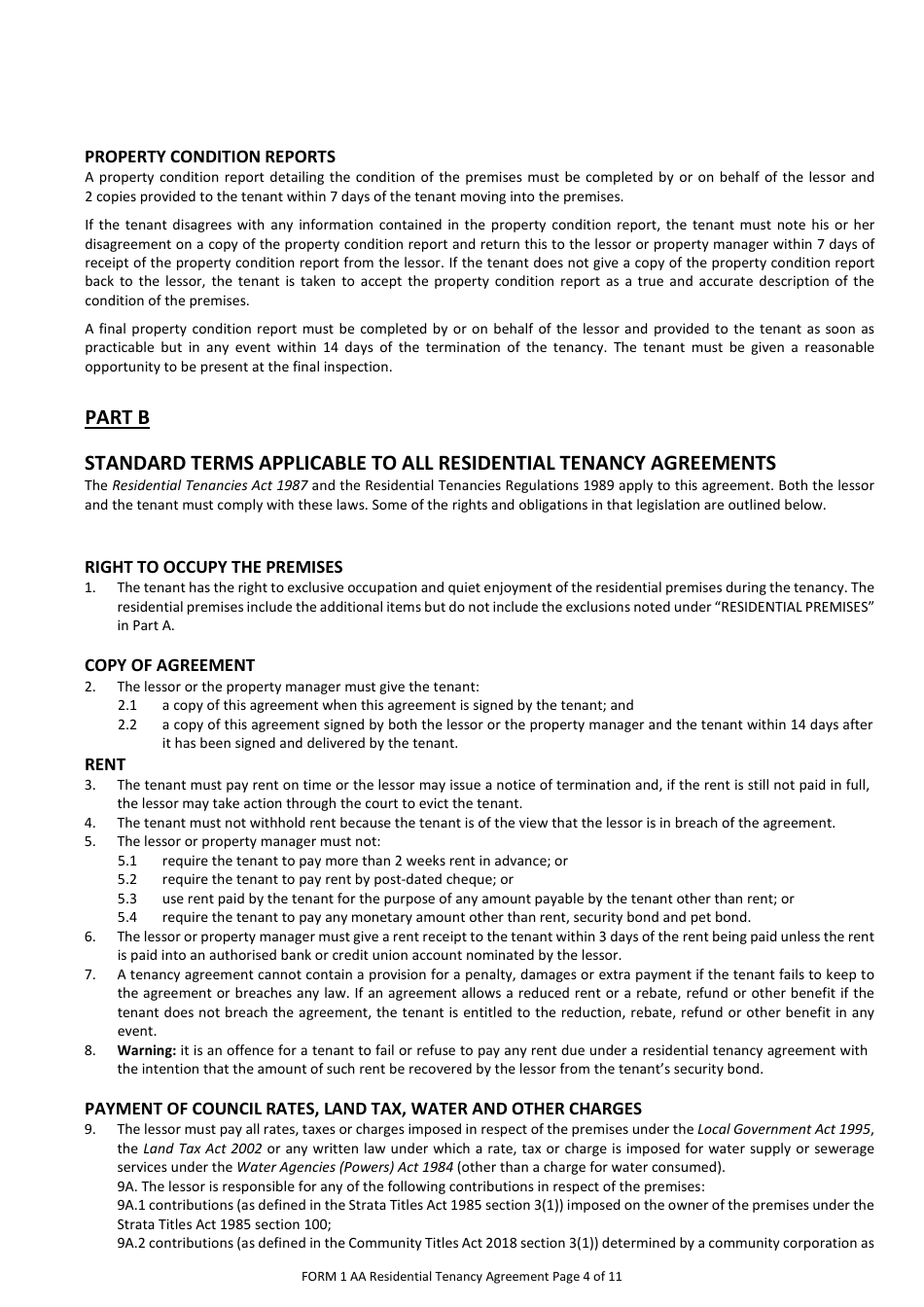 Form 1AA Residential Tenancy Agreement - Western Australia, Australia, Page 4