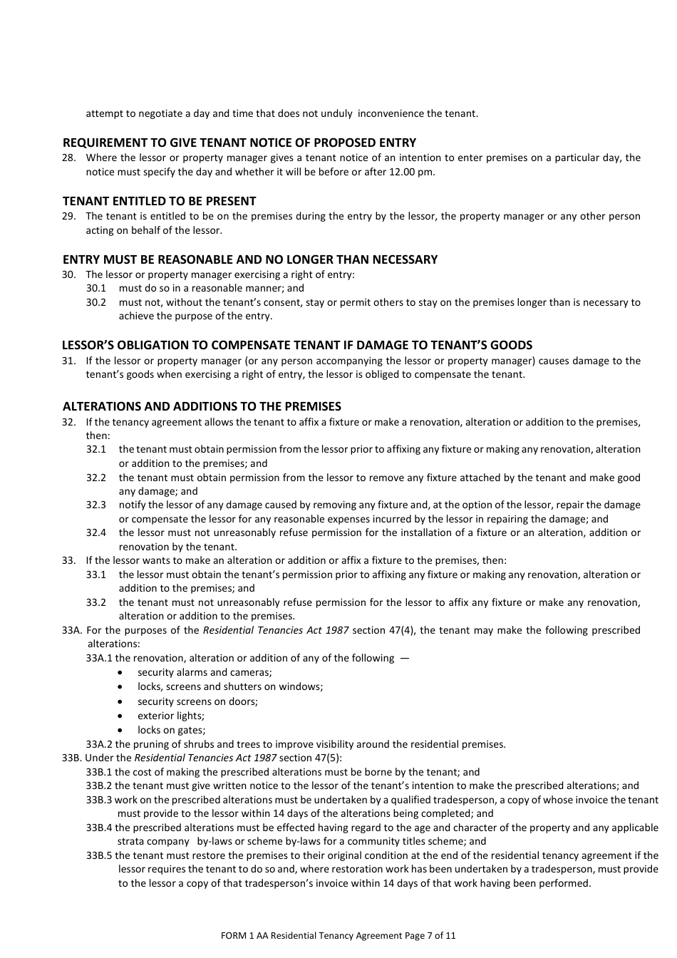 Form 1AA Residential Tenancy Agreement - Western Australia, Australia, Page 7